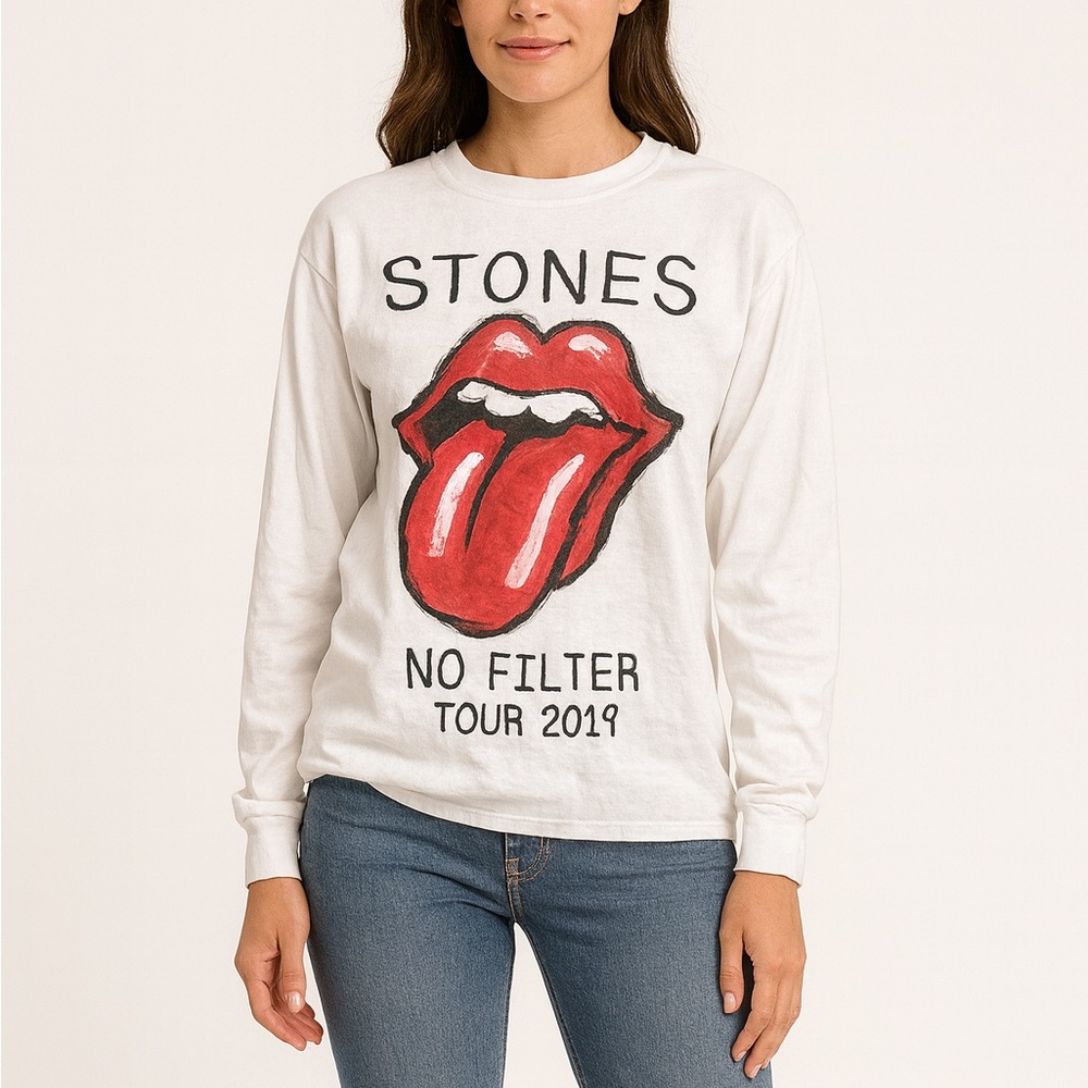 The Rolling Stones White Size Medium Long-Sleeve Shirt.